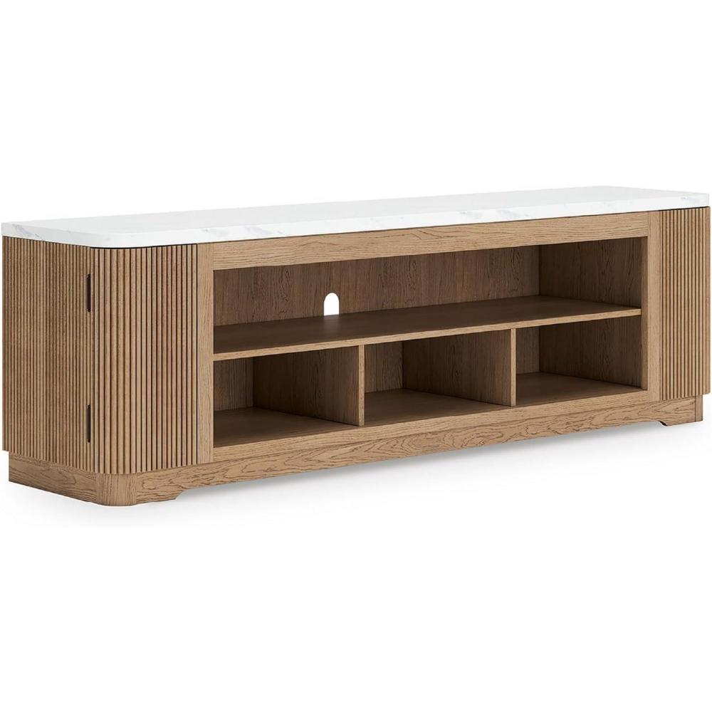 imageSignature Design by Ashley Camdill Modern 80 TV Stand with Electric Fireplace for TVs up to 91 Light BrownWhiteTV Stand