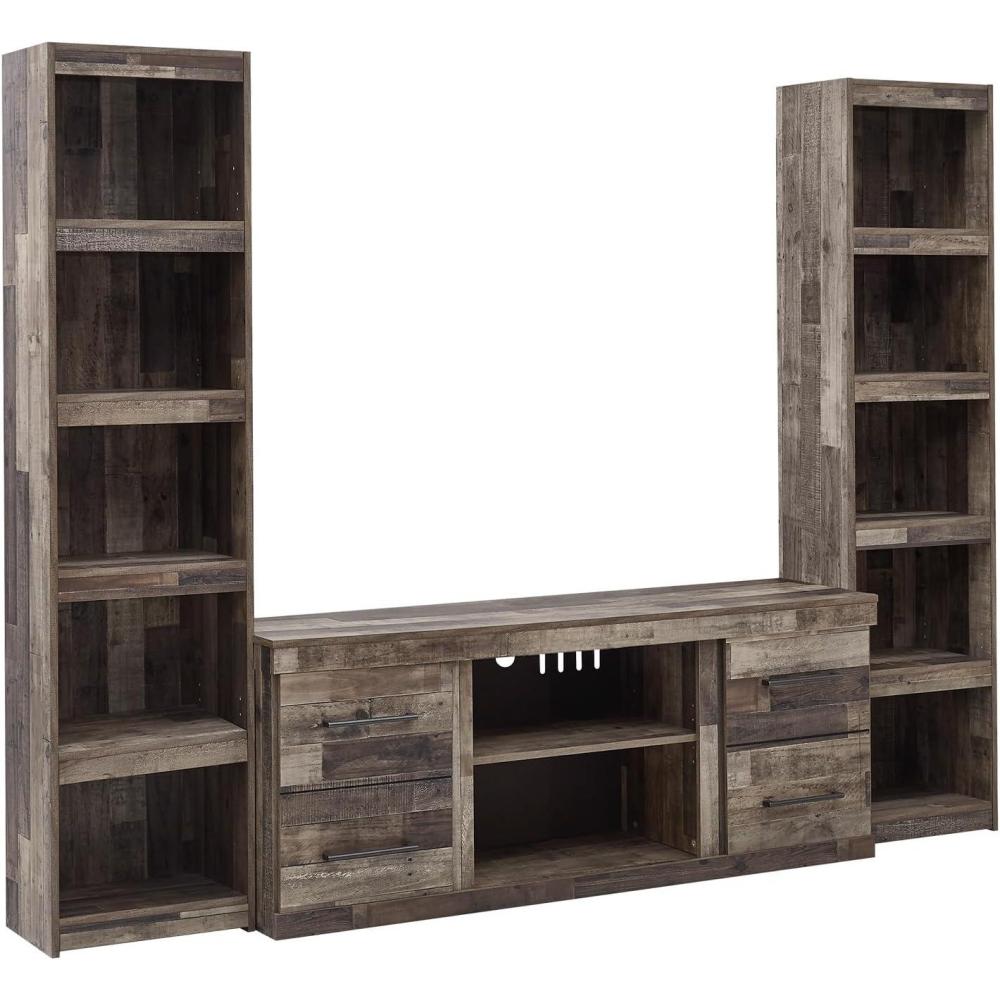 imageSignature Design by Ashley Derekson Farmhouse 3Piece Entertainment Center with Electric Fireplace for TVs up to 69 GrayMulti Gray
