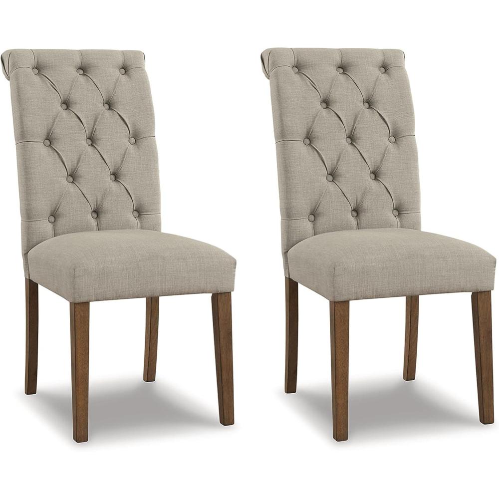 imageSignature Design by Ashley Jettaya Modern Indoor Faux Leather Upholstered Armless Solid Wood Dining Chair with 4 Legs Set of 2 BlackBeige