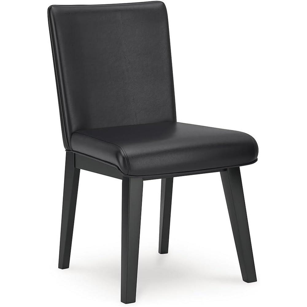 imageSignature Design by Ashley Jettaya Modern Indoor Faux Leather Upholstered Armless Solid Wood Dining Chair with 4 Legs Set of 2 BlackBlack