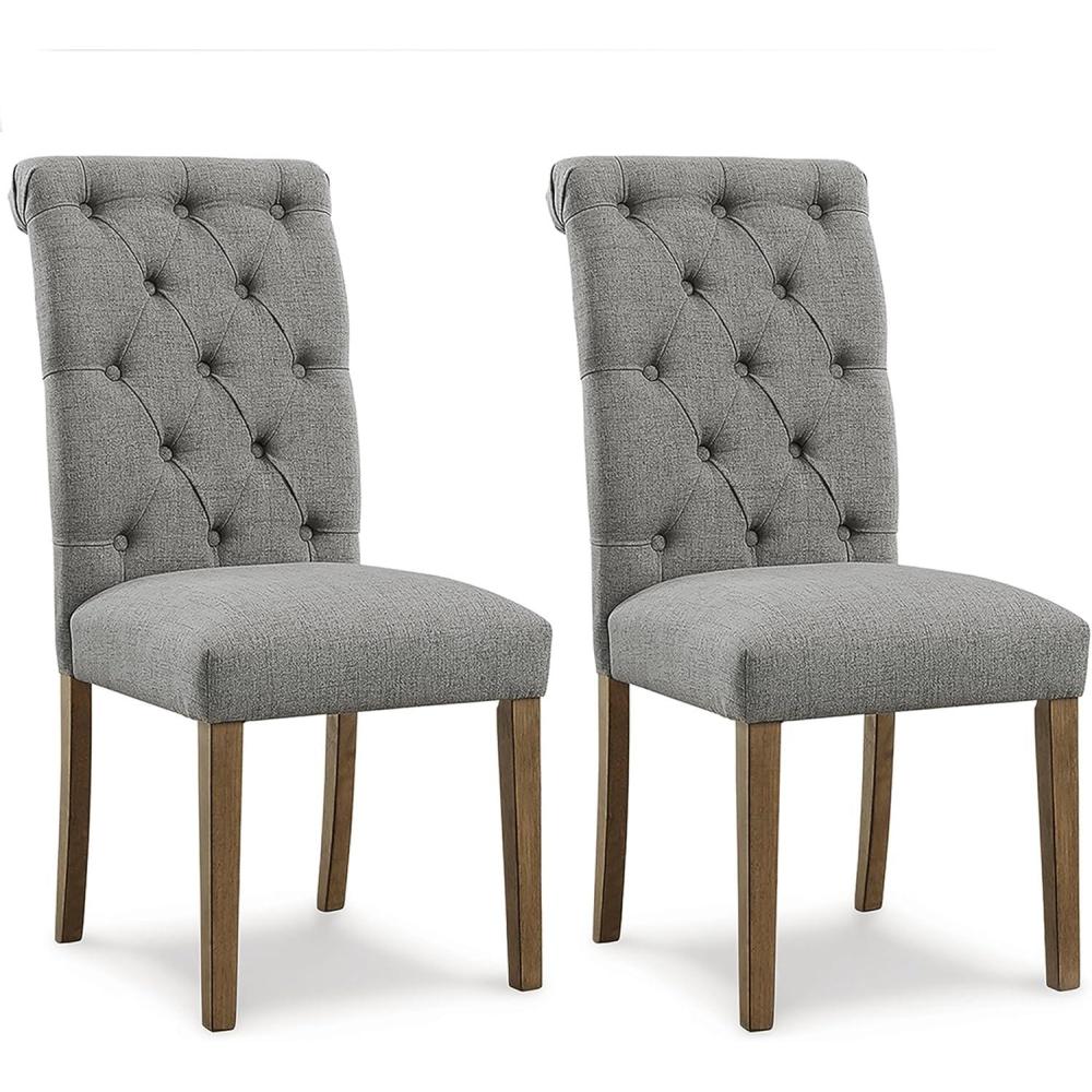 imageSignature Design by Ashley Jettaya Modern Indoor Faux Leather Upholstered Armless Solid Wood Dining Chair with 4 Legs Set of 2 BlackGrey