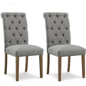 Signature Design by Ashley Jettaya Modern Indoor Faux Leather Upholstered Armless Solid Wood Dining Chair with 4 Legs, Set of 2, Black(Grey)