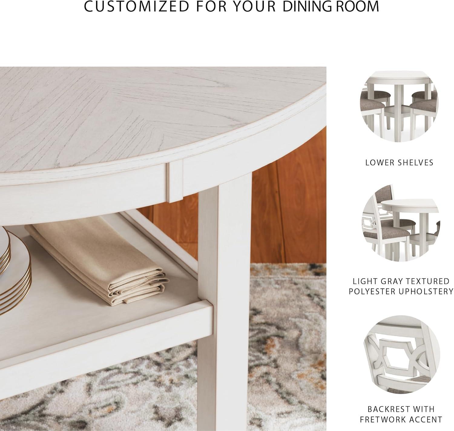 imageSignature Design by Ashley Erinberg Casual Dining Table and 4 Upholstered Chairs with Lower Shelf Set of 5 Antique White amp Light Gray