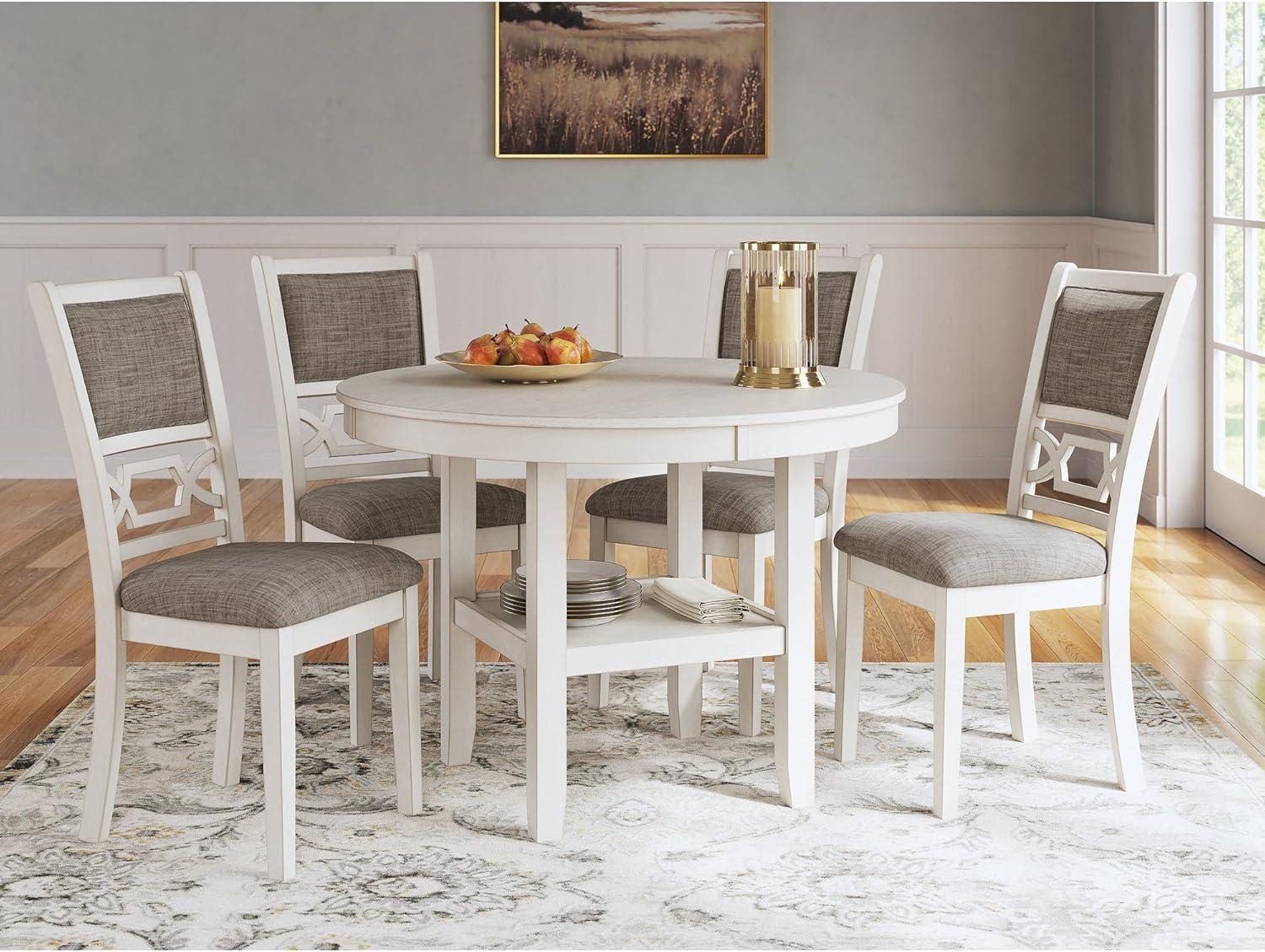 imageSignature Design by Ashley Erinberg Casual Dining Table and 4 Upholstered Chairs with Lower Shelf Set of 5 Antique White amp Light Gray