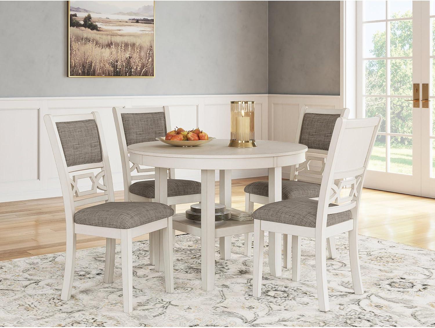 imageSignature Design by Ashley Erinberg Casual Dining Table and 4 Upholstered Chairs with Lower Shelf Set of 5 Antique White amp Light Gray