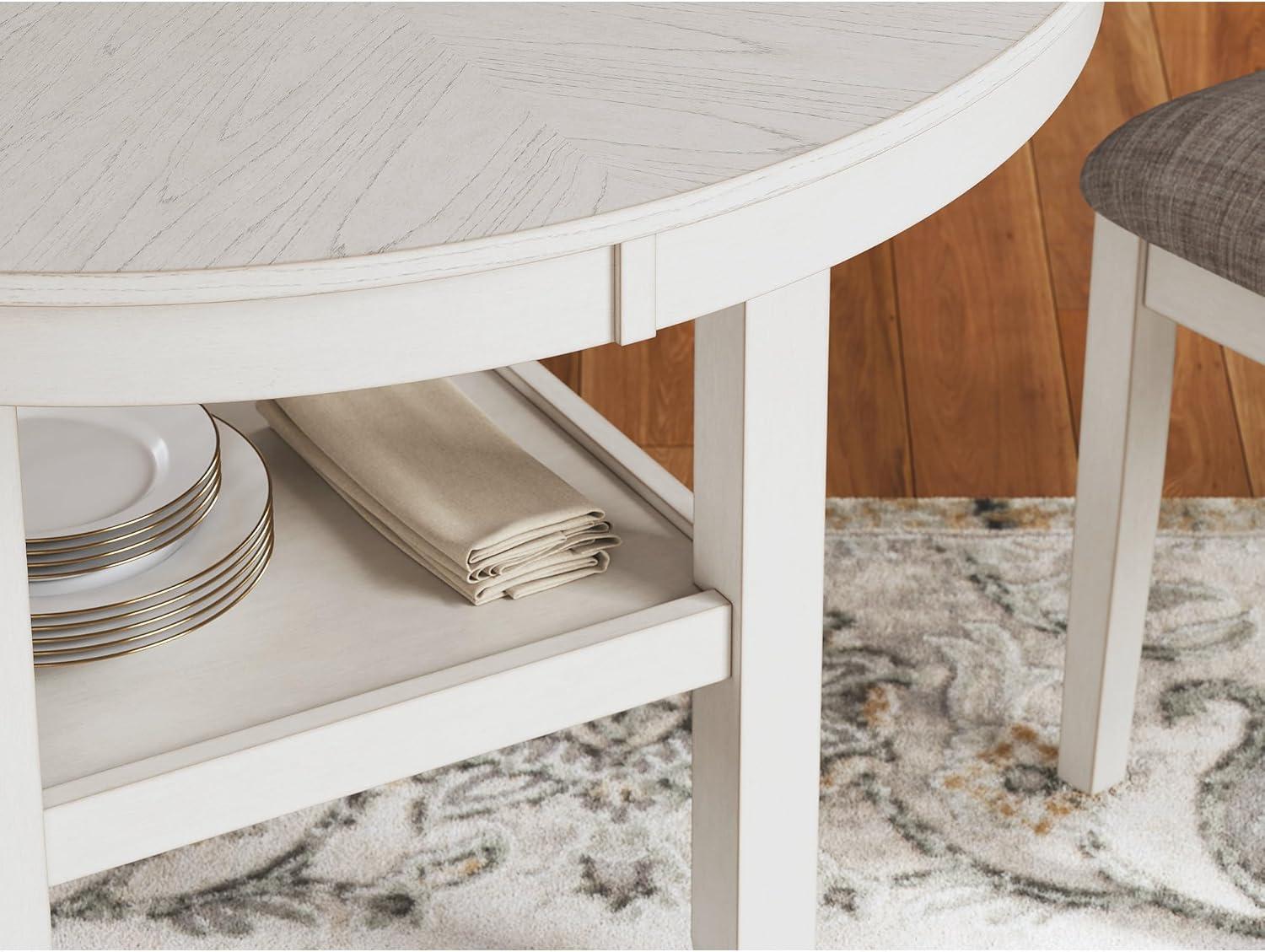 imageSignature Design by Ashley Erinberg Casual Dining Table and 4 Upholstered Chairs with Lower Shelf Set of 5 Antique White amp Light Gray