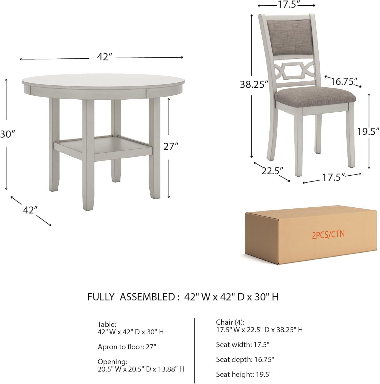 imageSignature Design by Ashley Erinberg Casual Dining Table and 4 Upholstered Chairs with Lower Shelf Set of 5 Antique White amp Light Gray