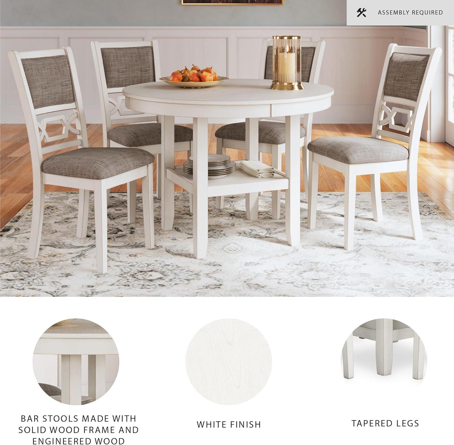 imageSignature Design by Ashley Erinberg Casual Dining Table and 4 Upholstered Chairs with Lower Shelf Set of 5 Antique White amp Light Gray