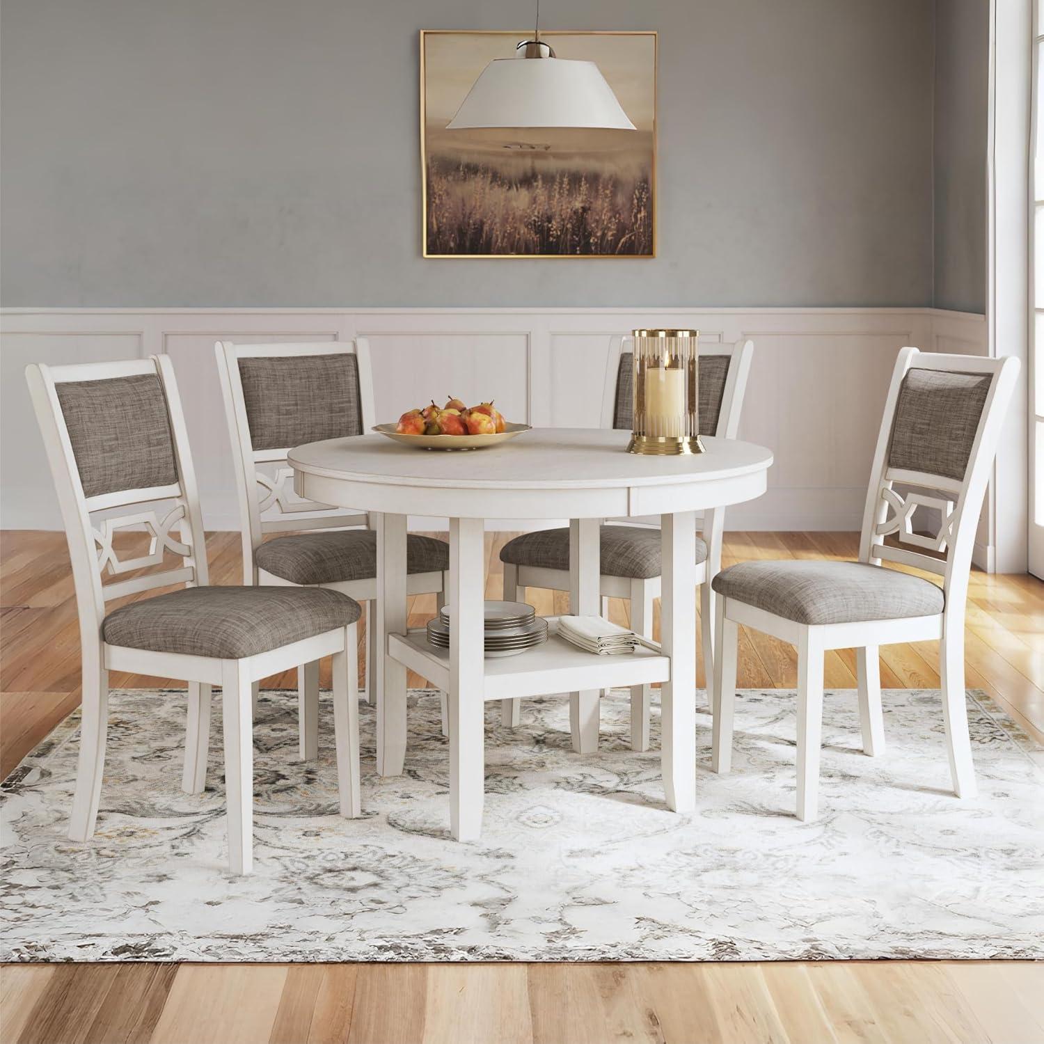 imageSignature Design by Ashley Erinberg Casual Dining Table and 4 Upholstered Chairs with Lower Shelf Set of 5 Antique White amp Light Gray
