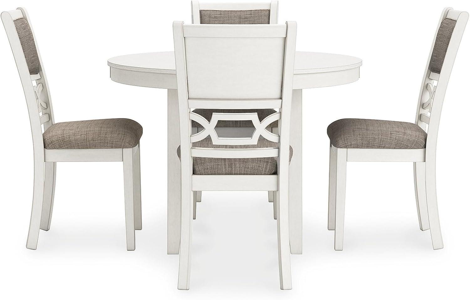 imageSignature Design by Ashley Erinberg Casual Dining Table and 4 Upholstered Chairs with Lower Shelf Set of 5 Antique White amp Light Gray