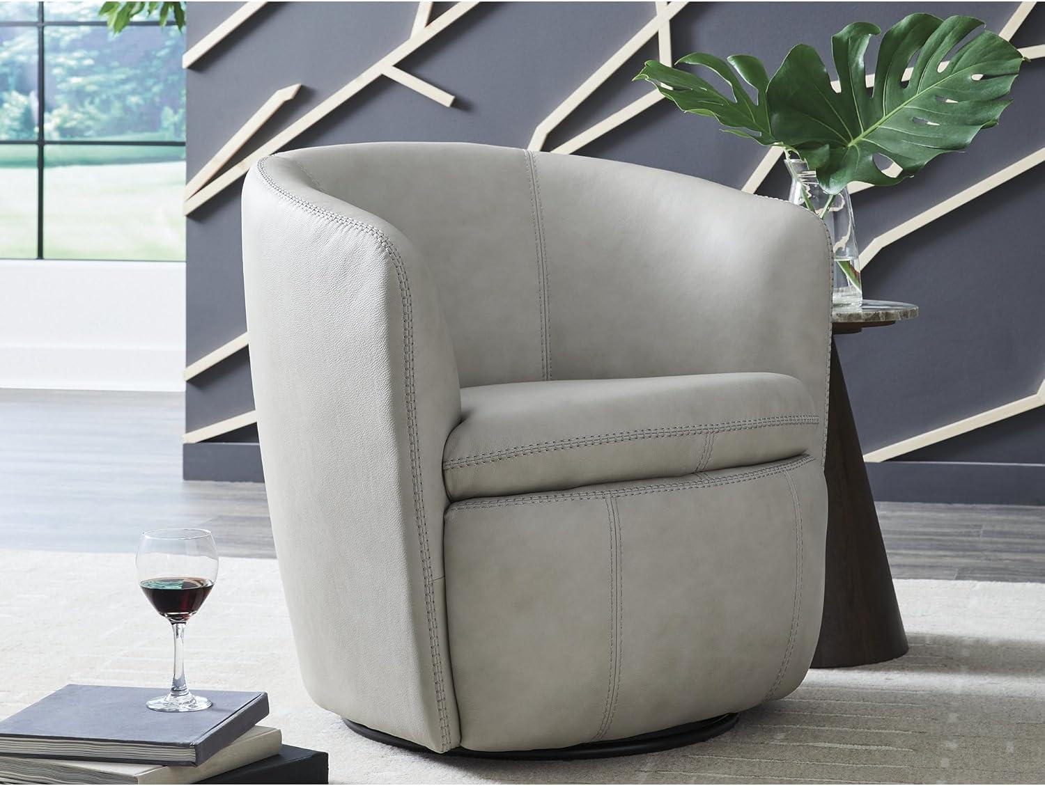 imageSignature Design by Ashley Kierreys Contemporary Leather Upholstered Swivel Accent Chair White