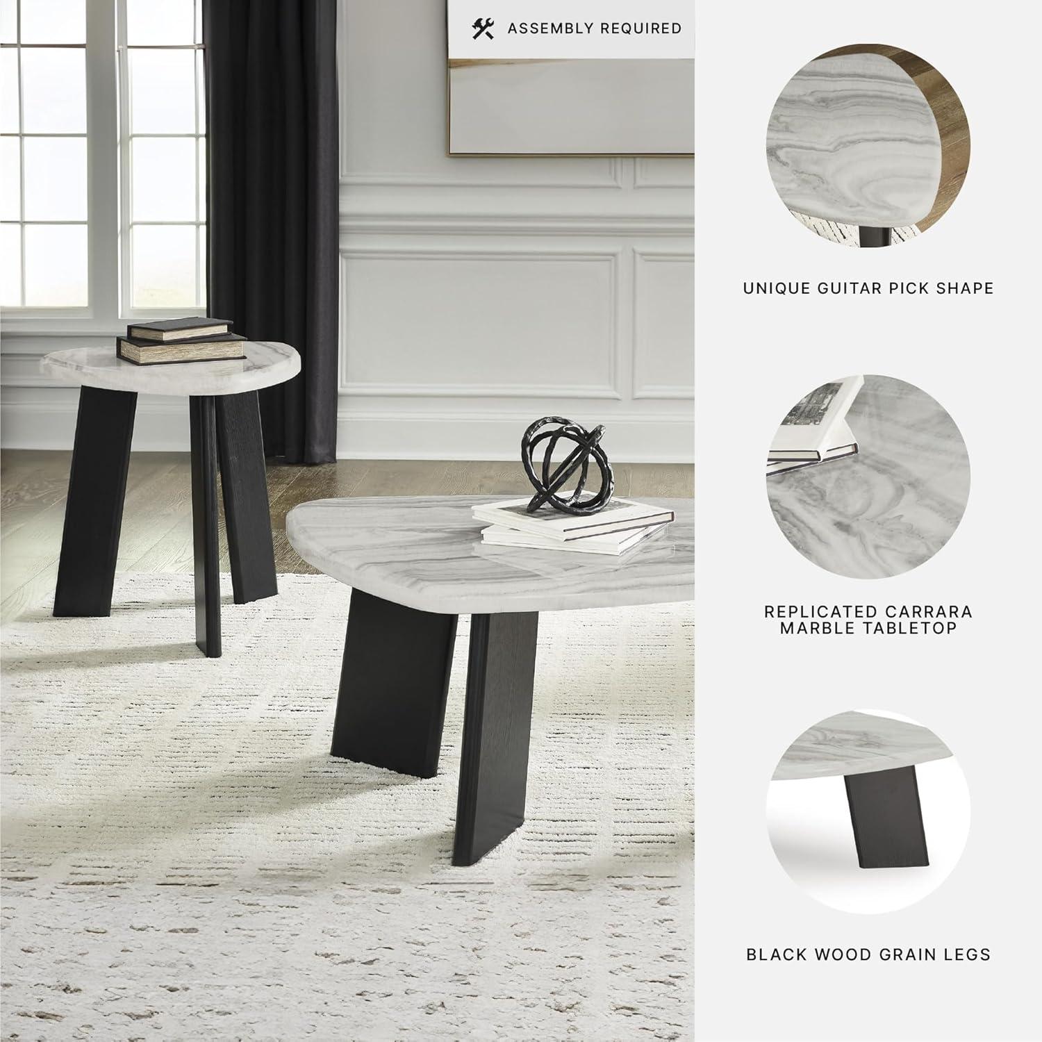 imageSignature Design by Ashley Lilyberg Contemporary Table with Faux Marble Top Set of 3 Light Gray amp Black
