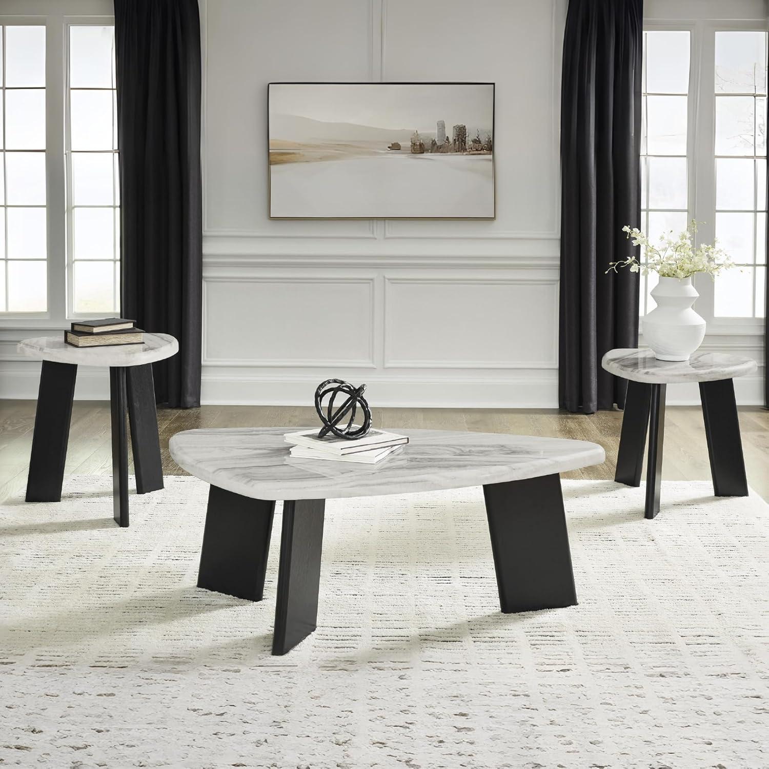 imageSignature Design by Ashley Lilyberg Contemporary Table with Faux Marble Top Set of 3 Light Gray amp Black
