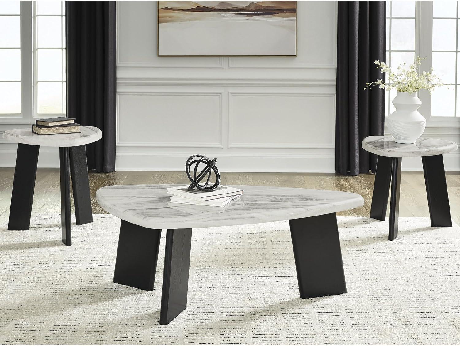 imageSignature Design by Ashley Lilyberg Contemporary Table with Faux Marble Top Set of 3 Light Gray amp Black