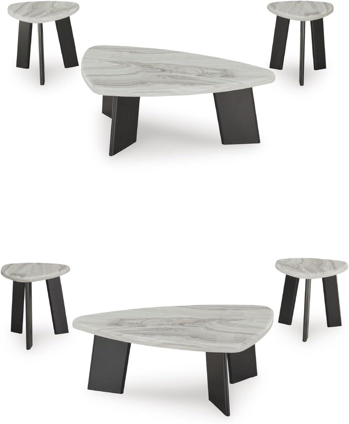 imageSignature Design by Ashley Lilyberg Contemporary Table with Faux Marble Top Set of 3 Light Gray amp Black