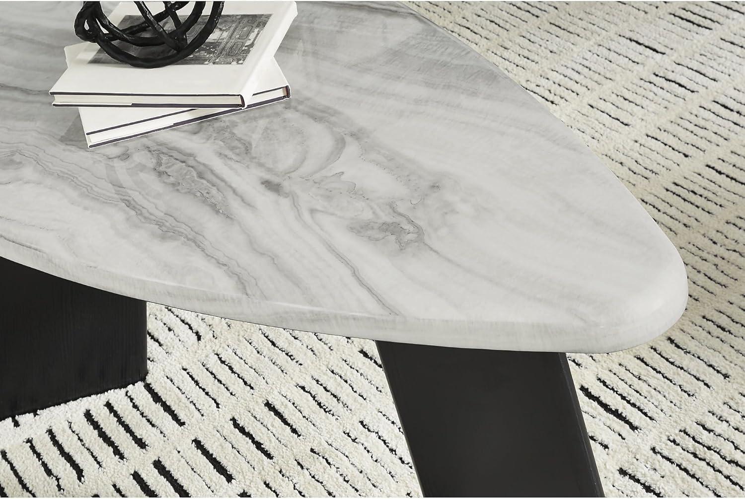imageSignature Design by Ashley Lilyberg Contemporary Table with Faux Marble Top Set of 3 Light Gray amp Black