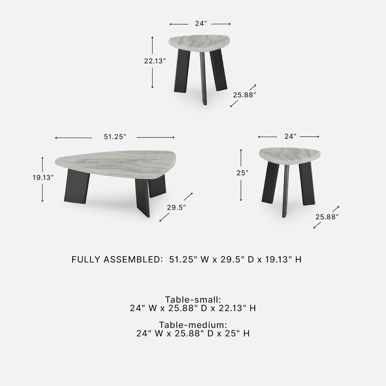imageSignature Design by Ashley Lilyberg Contemporary Table with Faux Marble Top Set of 3 Light Gray amp Black