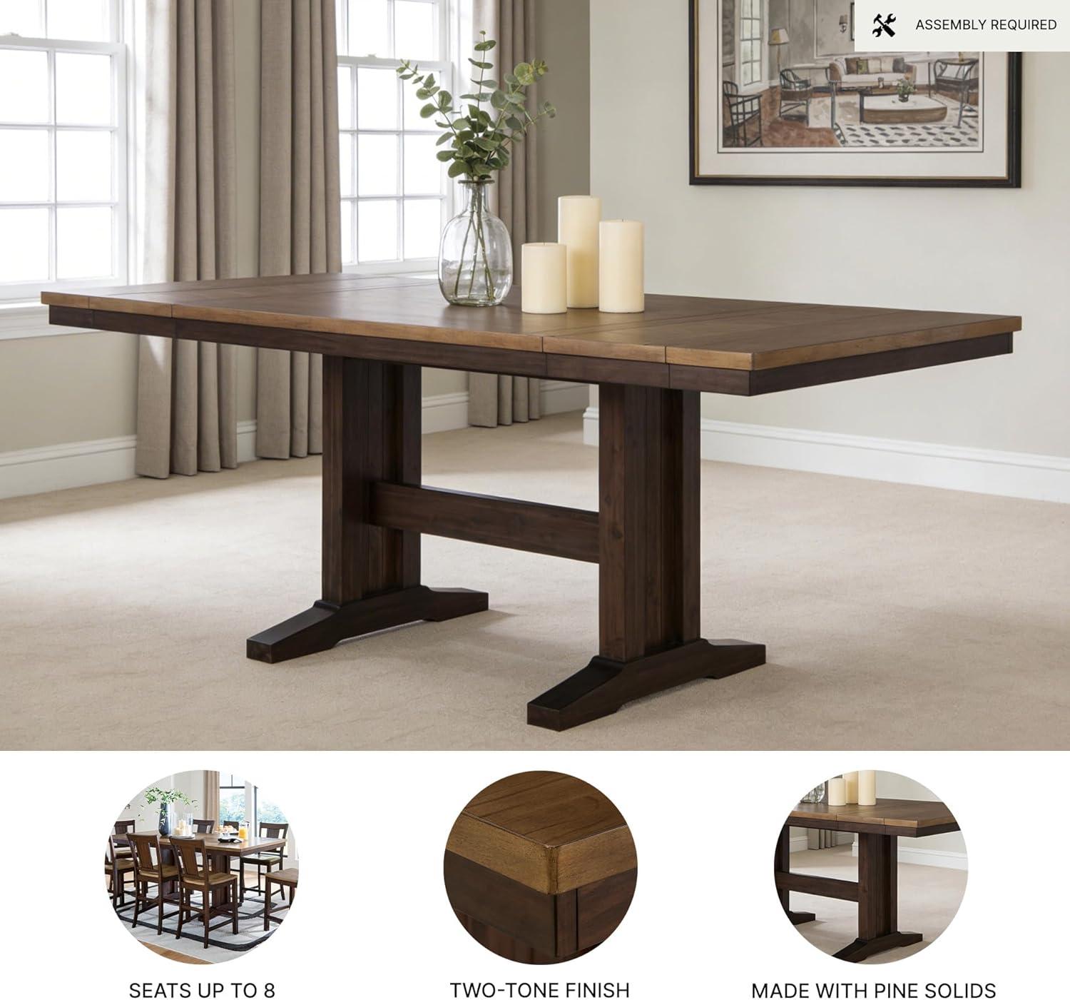 imageSignature Design by Ashley Sharlander Transitional Counter Height Dining Extension Table with 2 Removable End Leaves Seats Up to 8 Light Brown amp Dark Brown
