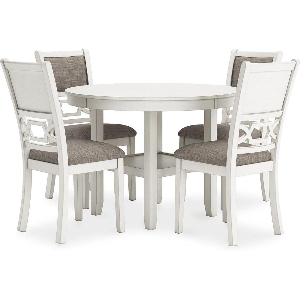 imageSignature Design by Ashley Erinberg Casual Dining Table and 4 Upholstered Chairs with Lower Shelf Set of 5 Antique White amp Light Gray