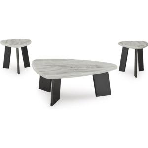 Signature Design by Ashley Lilyberg Contemporary Table with Faux Marble Top, Set of 3, Light Gray & Black