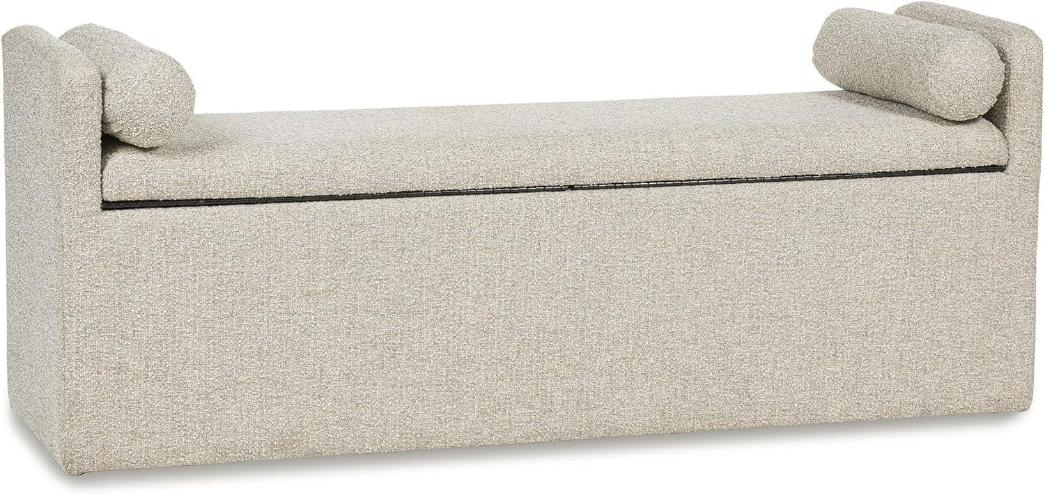 imageSignature Design by Ashley Galliden Contemporary 62 Upholstered Dining Bench with Storage Casters and Loose Bolster Cushions Beige