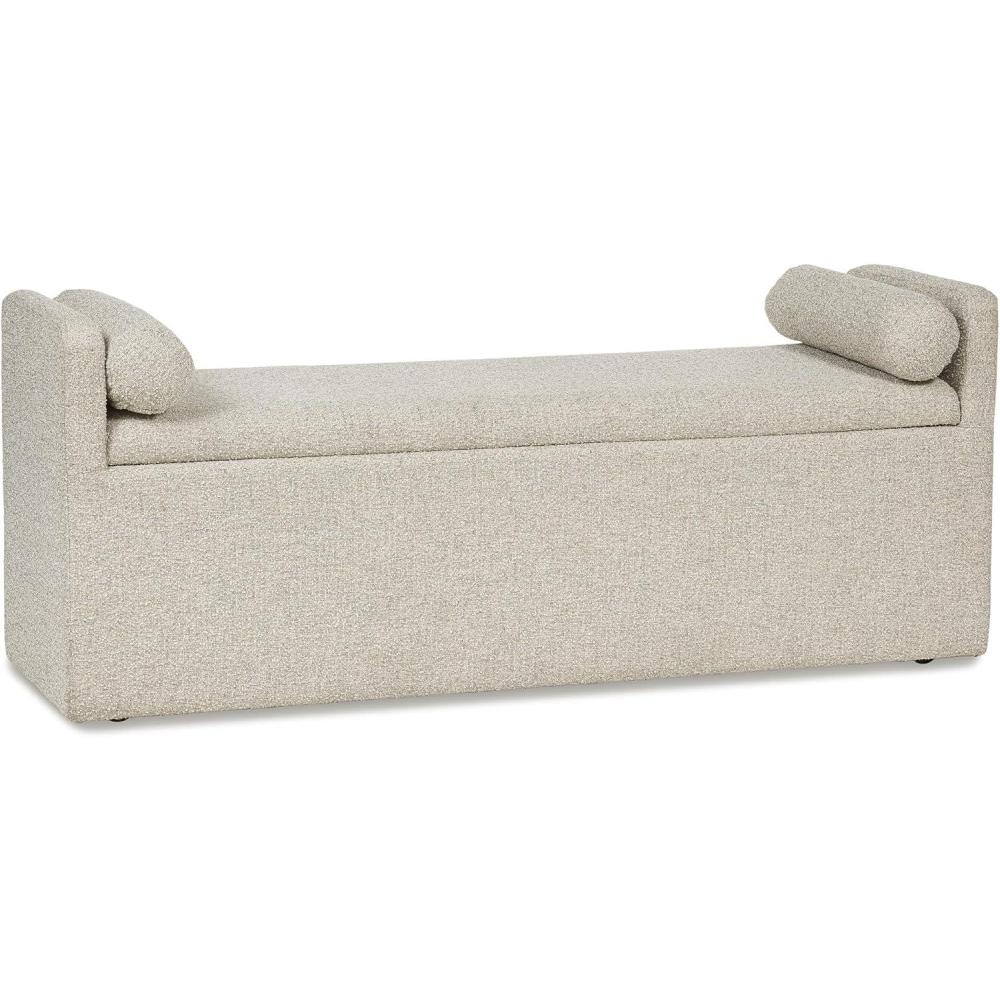 imageSignature Design by Ashley Galliden Contemporary 62 Upholstered Dining Bench with Storage Casters and Loose Bolster Cushions Beige