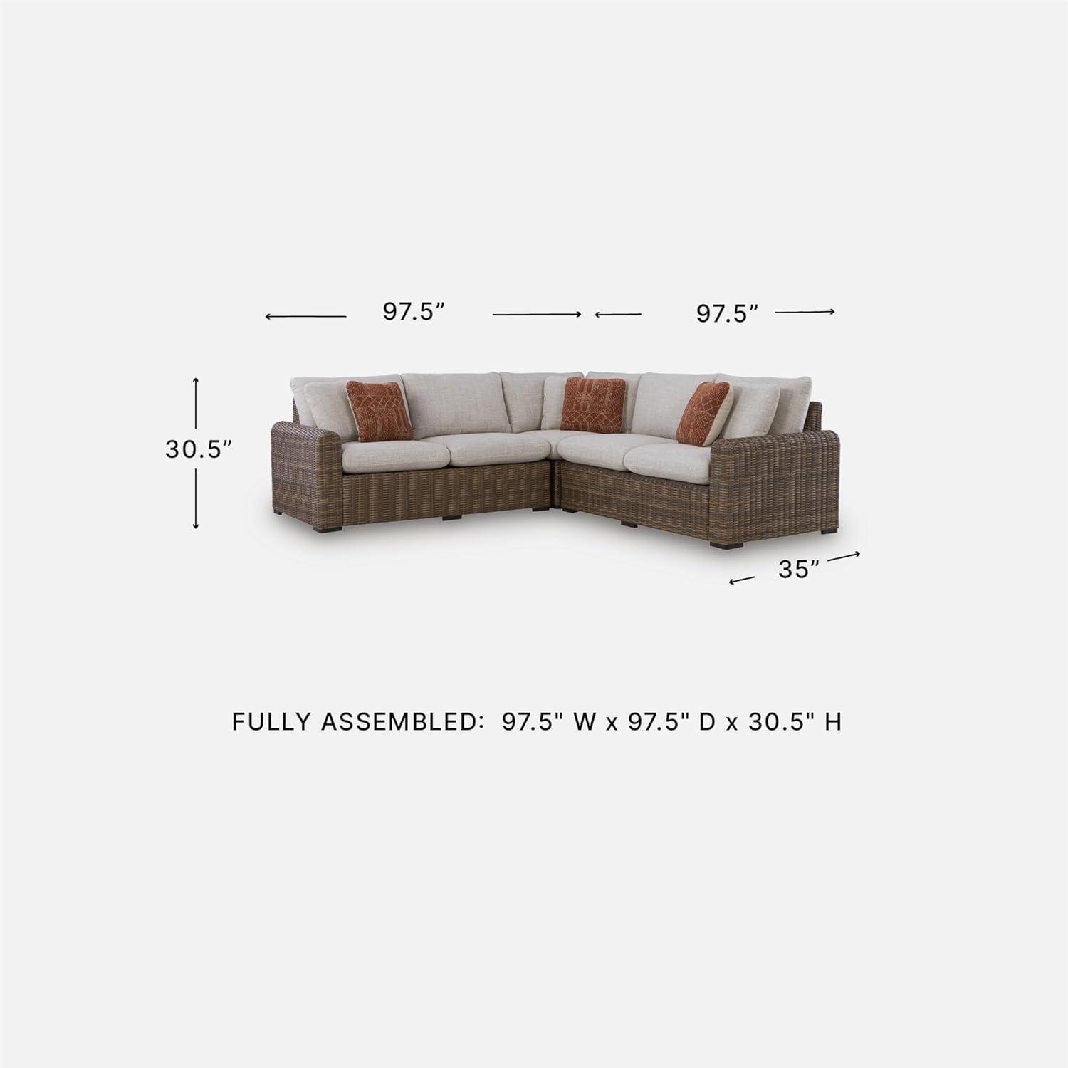 imageSignature Design by Ashley Angel Island Symmetrical Contemporary 3Piece Outdoor Sectional with Cushion and 6 Throw Pillows Beige3Piece Outdoor Sectional