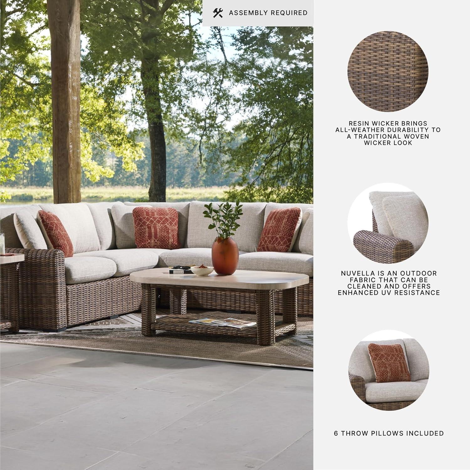 imageSignature Design by Ashley Angel Island Symmetrical Contemporary 3Piece Outdoor Sectional with Cushion and 6 Throw Pillows Beige3Piece Outdoor Sectional