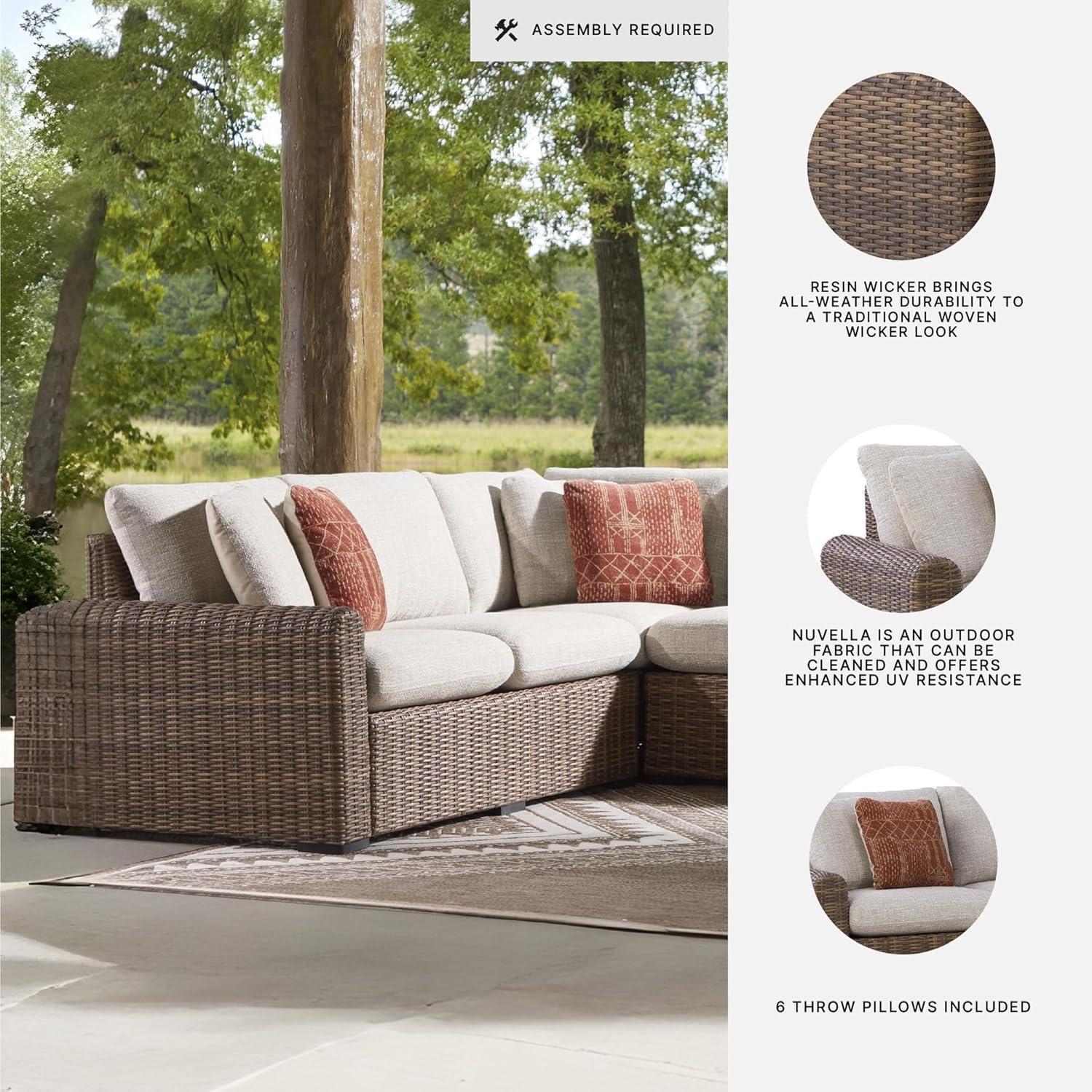 imageSignature Design by Ashley Angel Island Symmetrical Contemporary 3Piece Outdoor Sectional with Cushion and 6 Throw Pillows Beige4Piece Outdoor Sectional