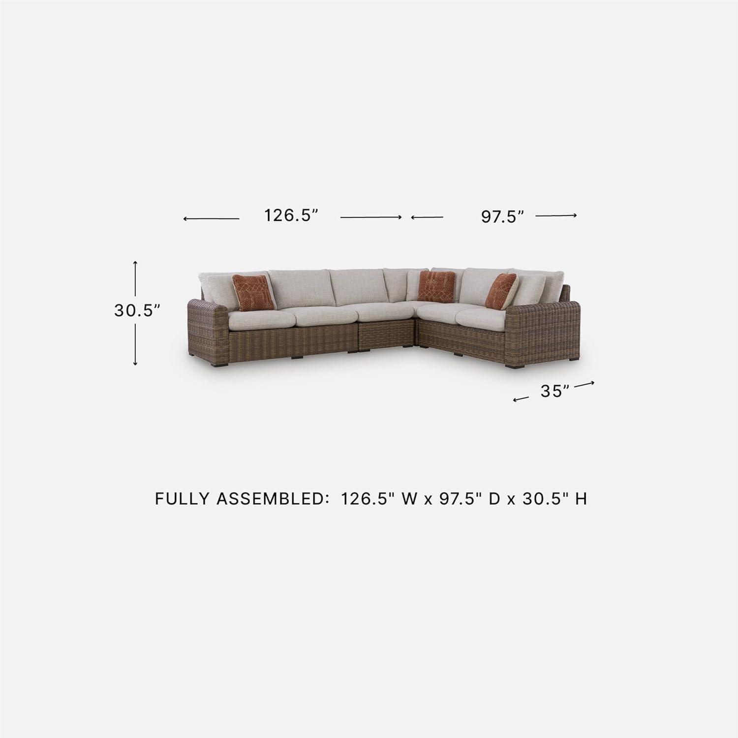 imageSignature Design by Ashley Angel Island Symmetrical Contemporary 3Piece Outdoor Sectional with Cushion and 6 Throw Pillows Beige4Piece Outdoor Sectional