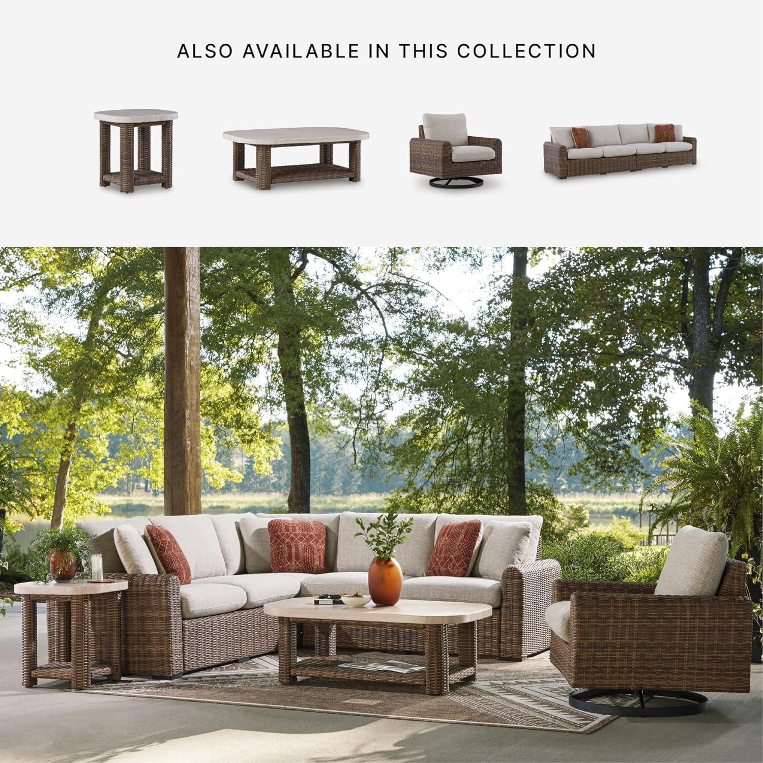 imageSignature Design by Ashley Angel Island Symmetrical Contemporary 3Piece Outdoor Sectional with Cushion and 6 Throw Pillows Beige4Piece Outdoor Sectional