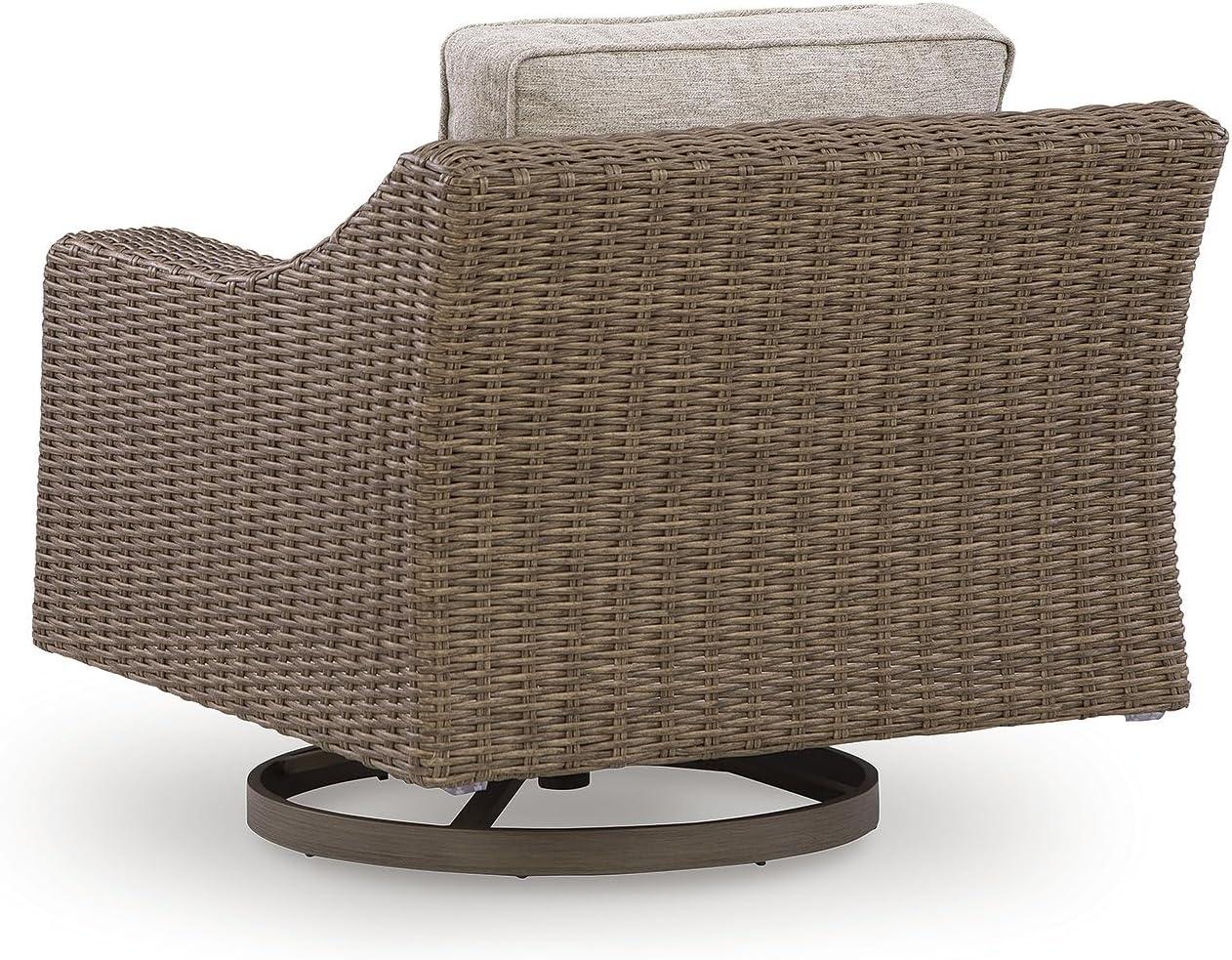 imageSignature Design by Ashley Carmel Bay Casual Weather and UV Resistant Outdoor Swivel Lounge with Cushion Light Brown amp Beige