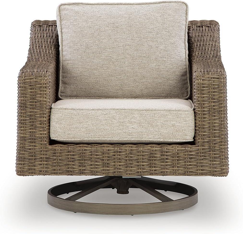 imageSignature Design by Ashley Carmel Bay Casual Weather and UV Resistant Outdoor Swivel Lounge with Cushion Light Brown amp Beige