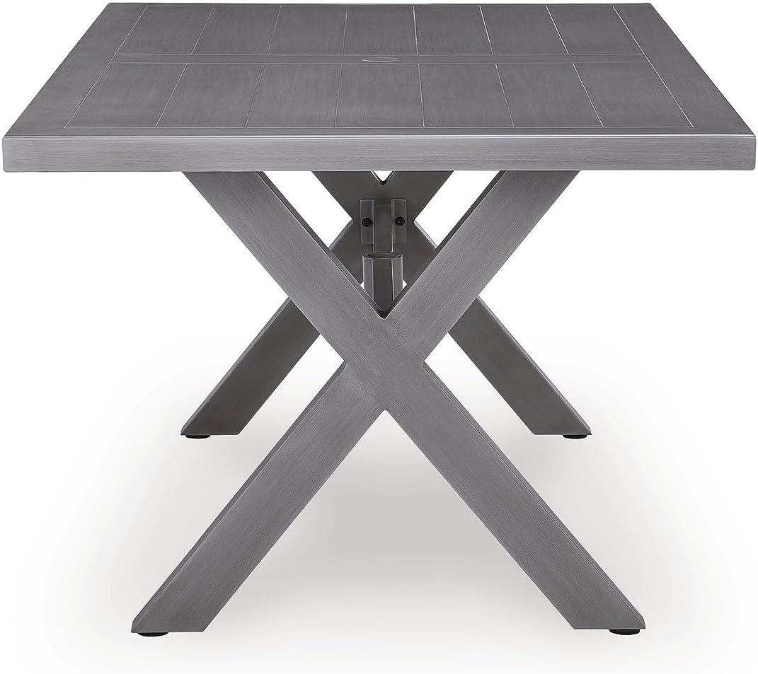 imageSignature Design by Ashley Dillon Beach Contemporary Outdoor Weather Resistant Dining Table with Umbrella Hole Light Gray