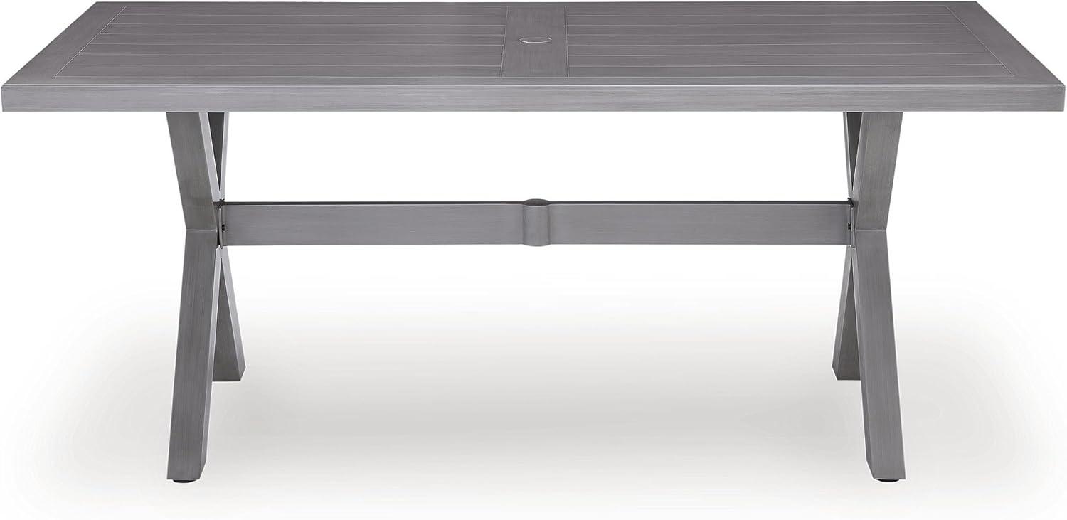 imageSignature Design by Ashley Dillon Beach Contemporary Outdoor Weather Resistant Dining Table with Umbrella Hole Light Gray