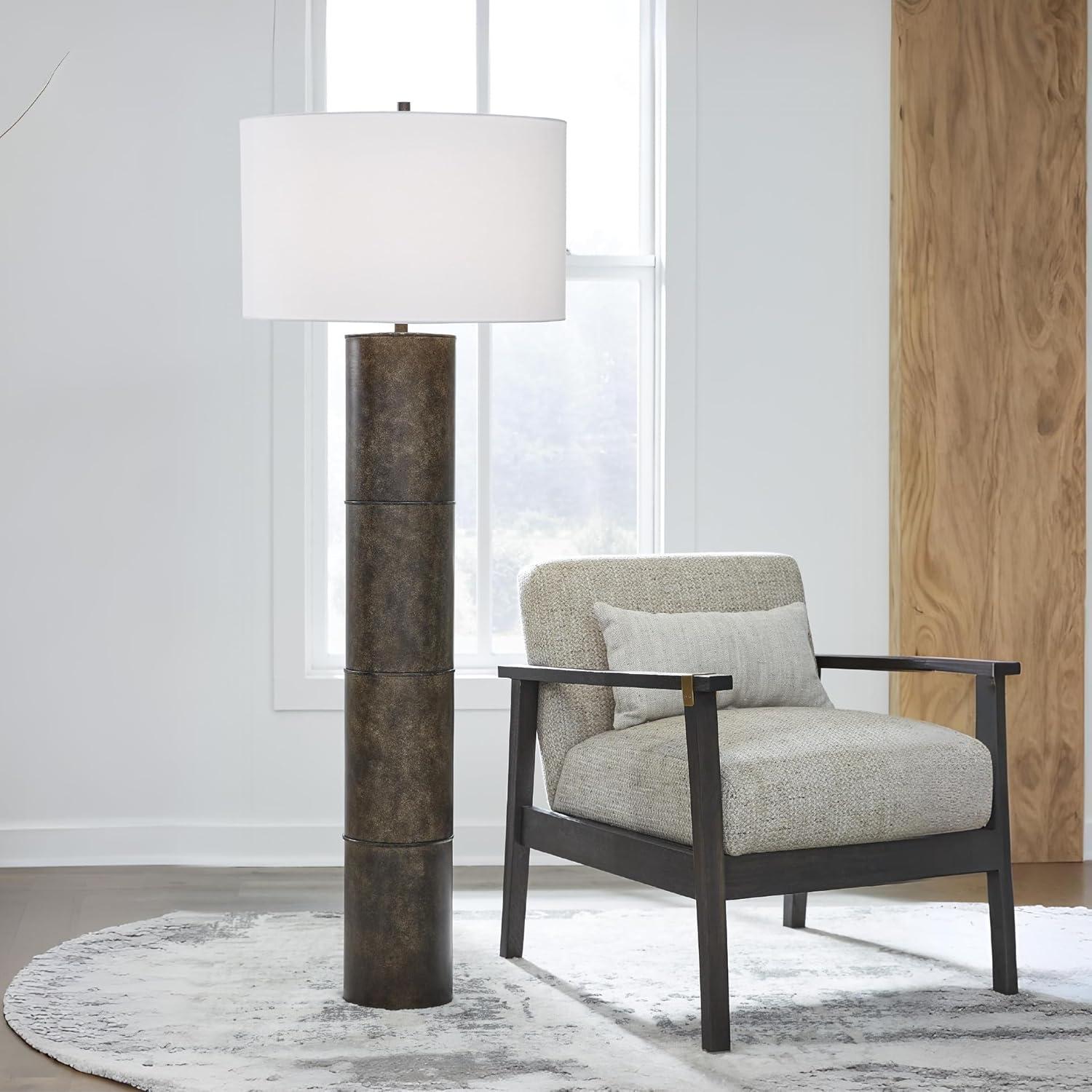 imageSignature Design by Ashley Jebson Contemporary Metal Floor Lamp with 3Way Switch Dark Brown amp White
