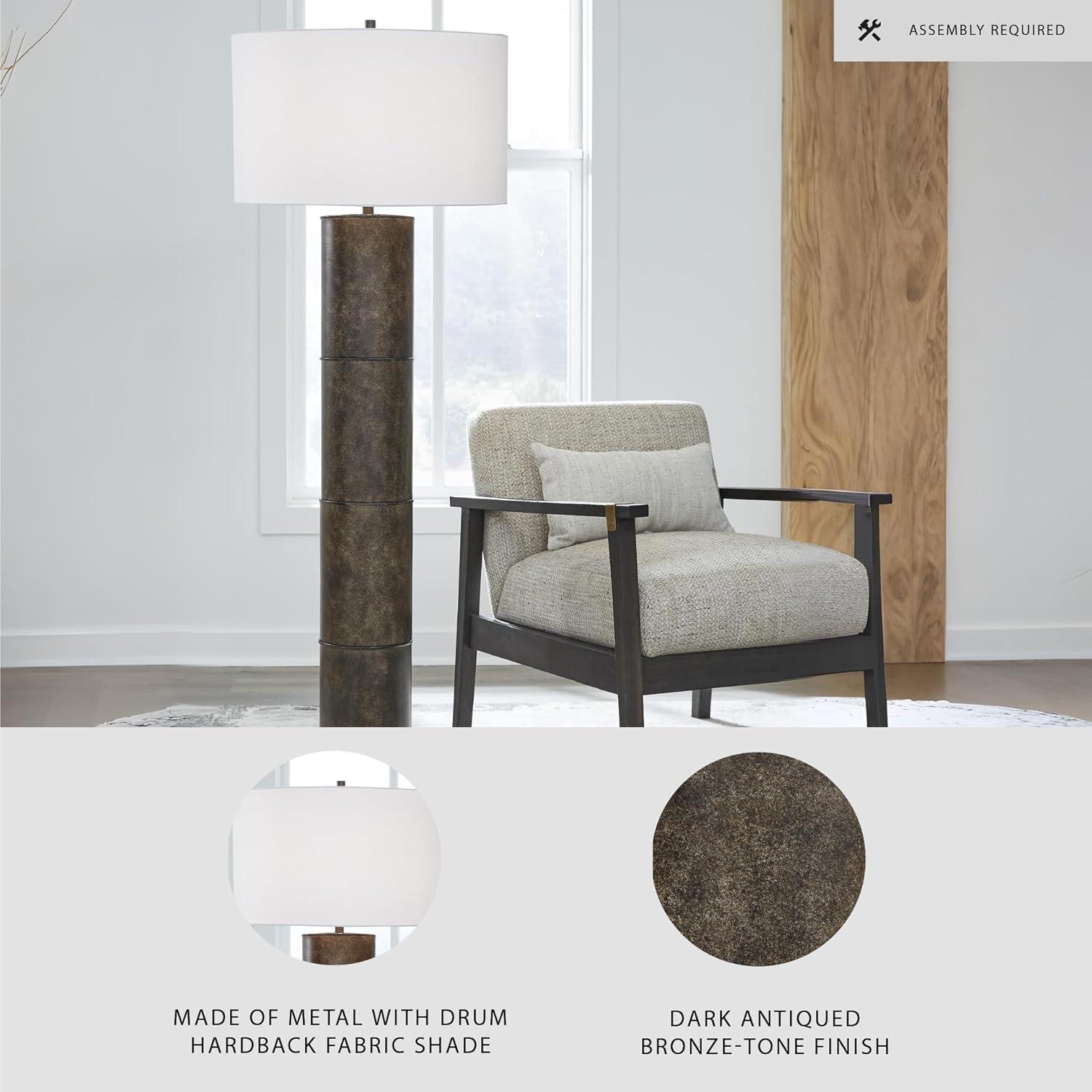 imageSignature Design by Ashley Jebson Contemporary Metal Floor Lamp with 3Way Switch Dark Brown amp White