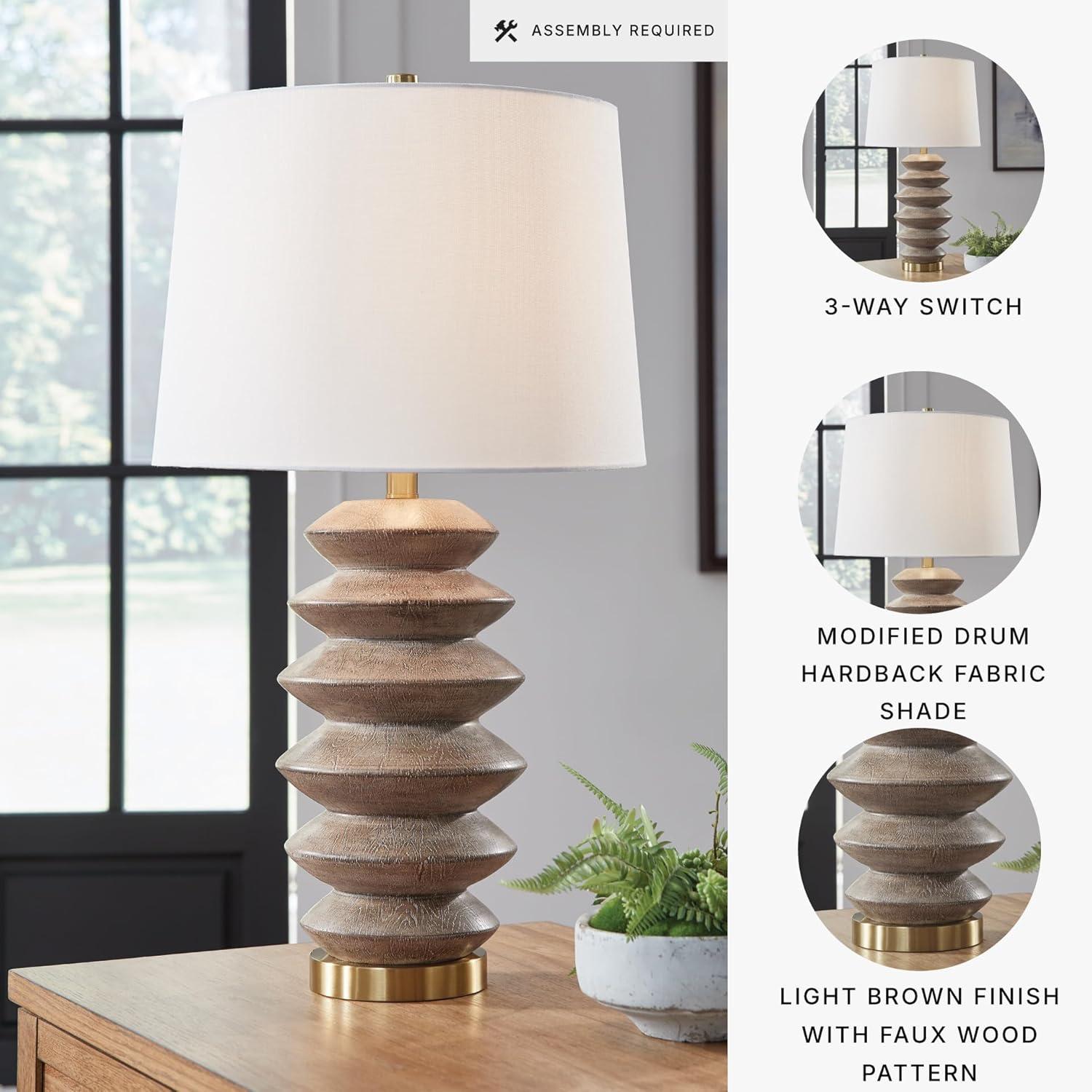 imageSignature Design by Ashley Jyllyard Contemporary Polyresin and Metal Table Lamp with 3Way Switch Light Brown amp MetallicBrownGold Finish