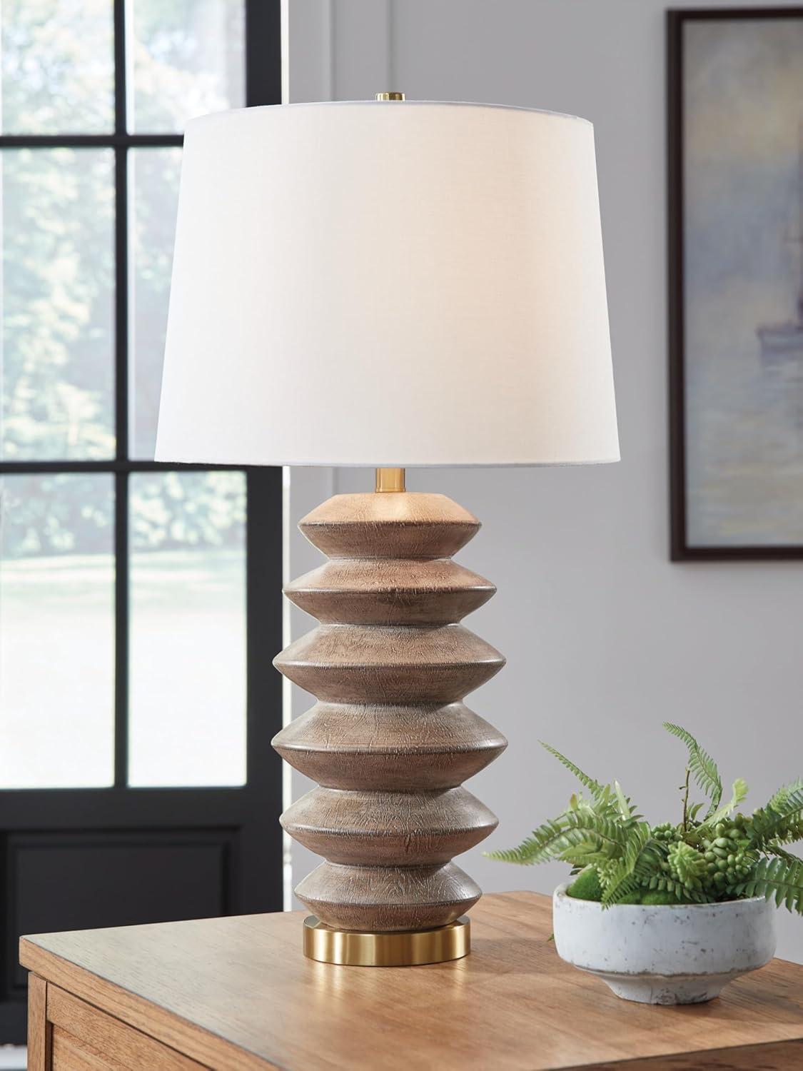 imageSignature Design by Ashley Jyllyard Contemporary Polyresin and Metal Table Lamp with 3Way Switch Light Brown amp MetallicBrownGold Finish