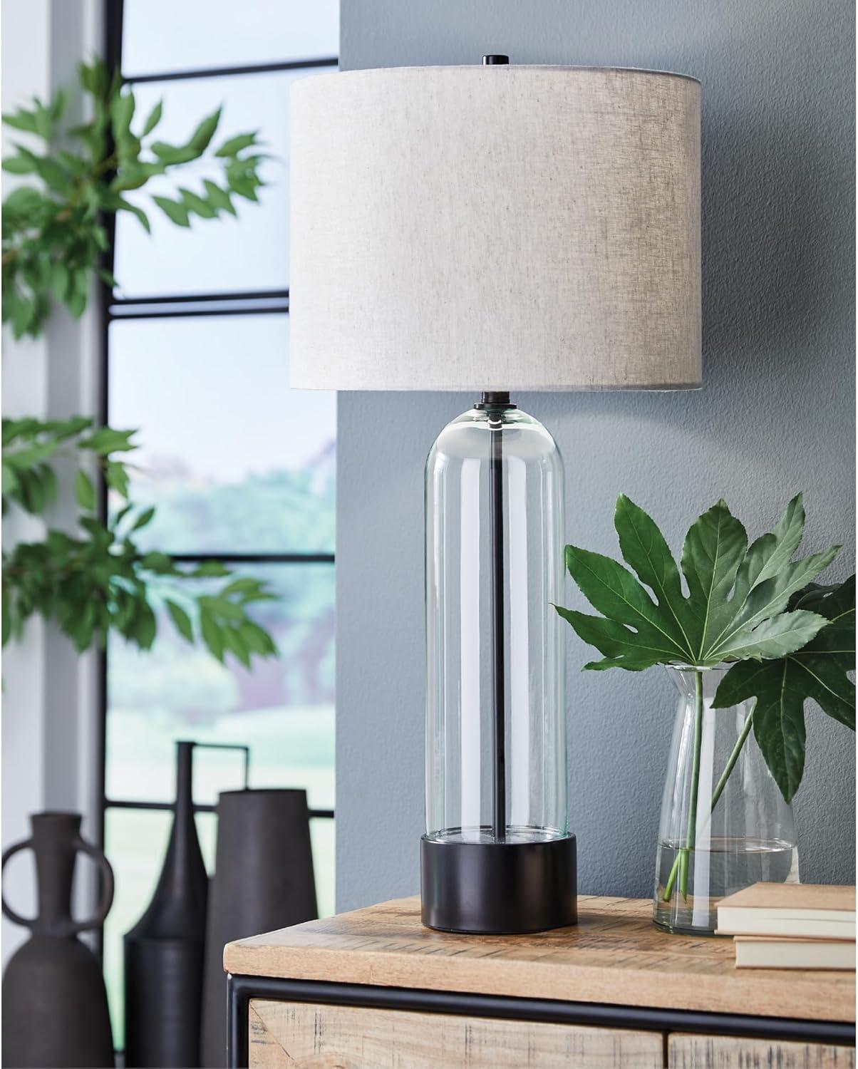 imageSignature Design by Ashley Kerrbrook Industrial Table Lamp with 3Way Switch and Drum Shade Glass amp Black