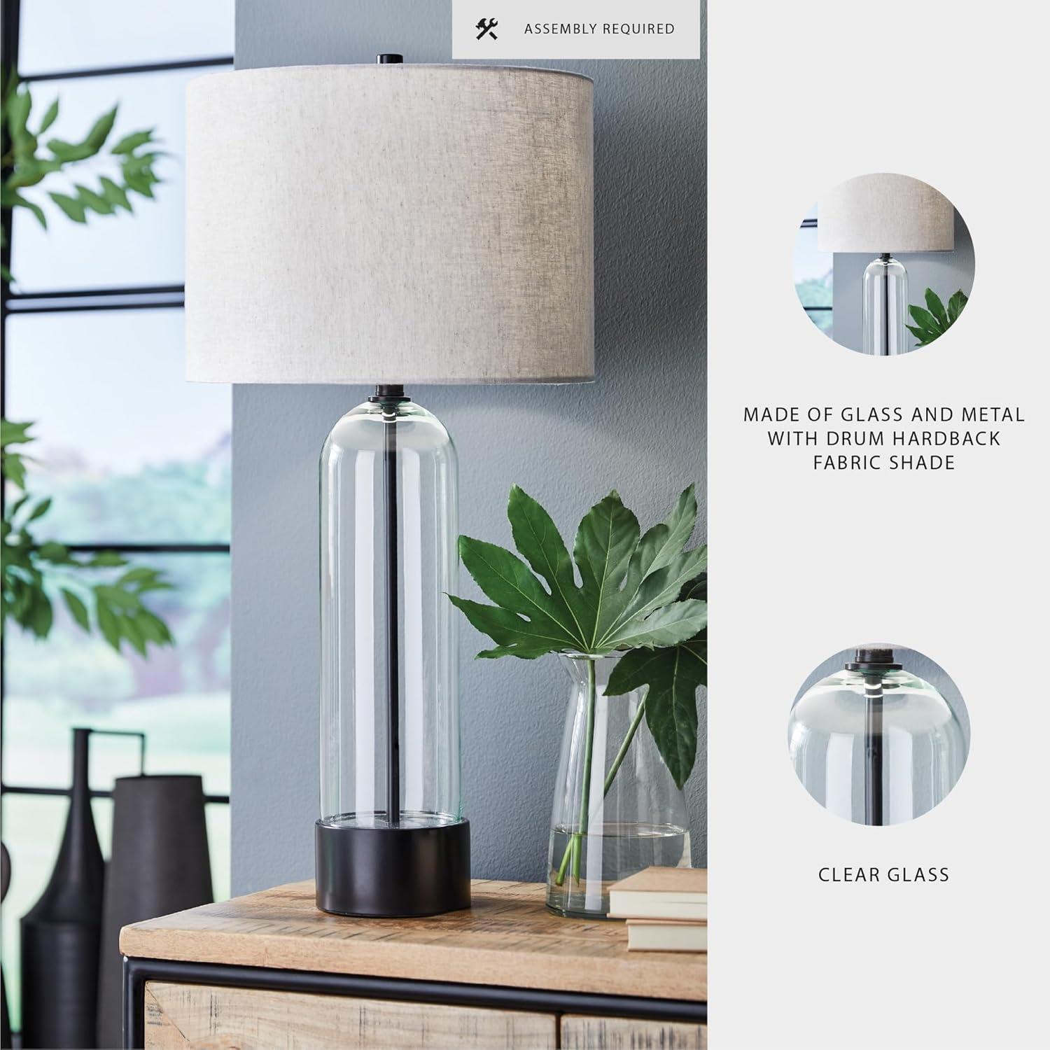imageSignature Design by Ashley Kerrbrook Industrial Table Lamp with 3Way Switch and Drum Shade Glass amp Black