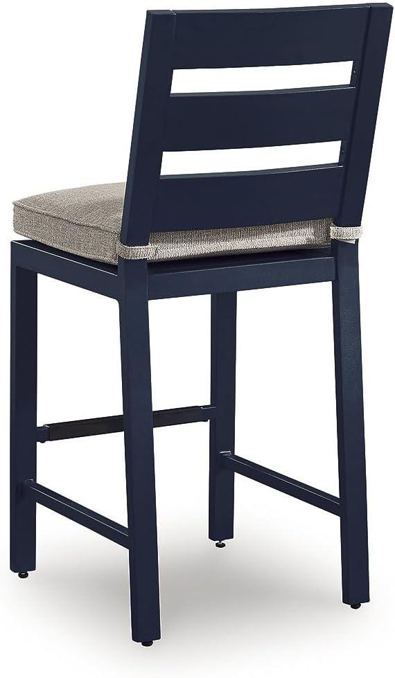 imageSignature Design by Ashley Mabry Shores Contemporary Weather and UV Resistant Outdoor 29 Bar Height Bar Stool with Cushion Set of 2 Dark Blue amp Beige