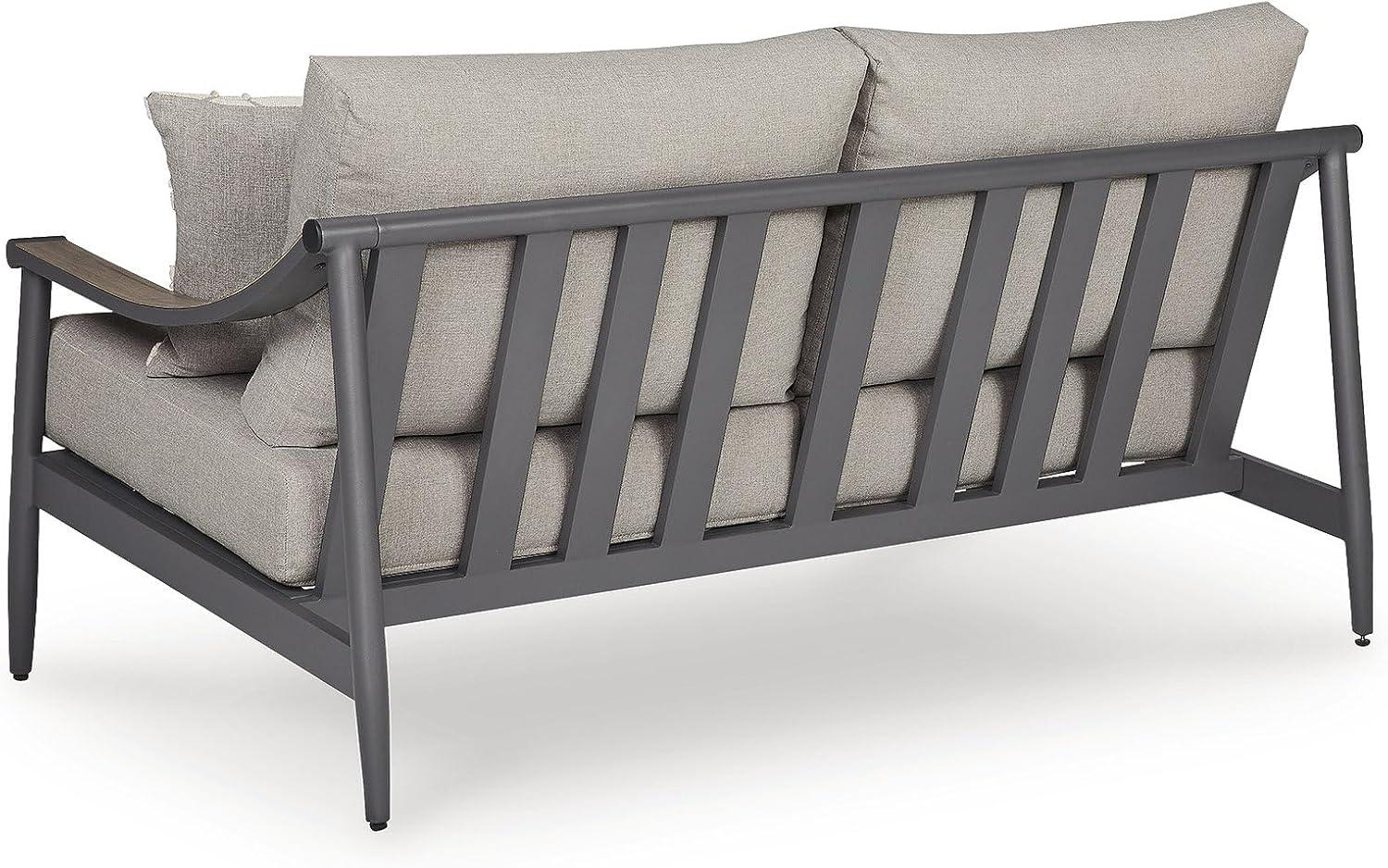 imageSignature Design by Ashley North Island Contemporary Outdoor Weather Resistant Loveseat with Removable Cushion and 2 Accent Pillows Light Gray amp Gray