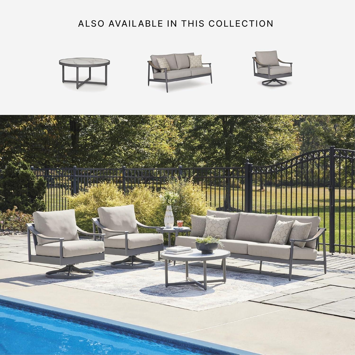 imageSignature Design by Ashley North Island Contemporary Outdoor Weather Resistant Loveseat with Removable Cushion and 2 Accent Pillows Light Gray amp Gray