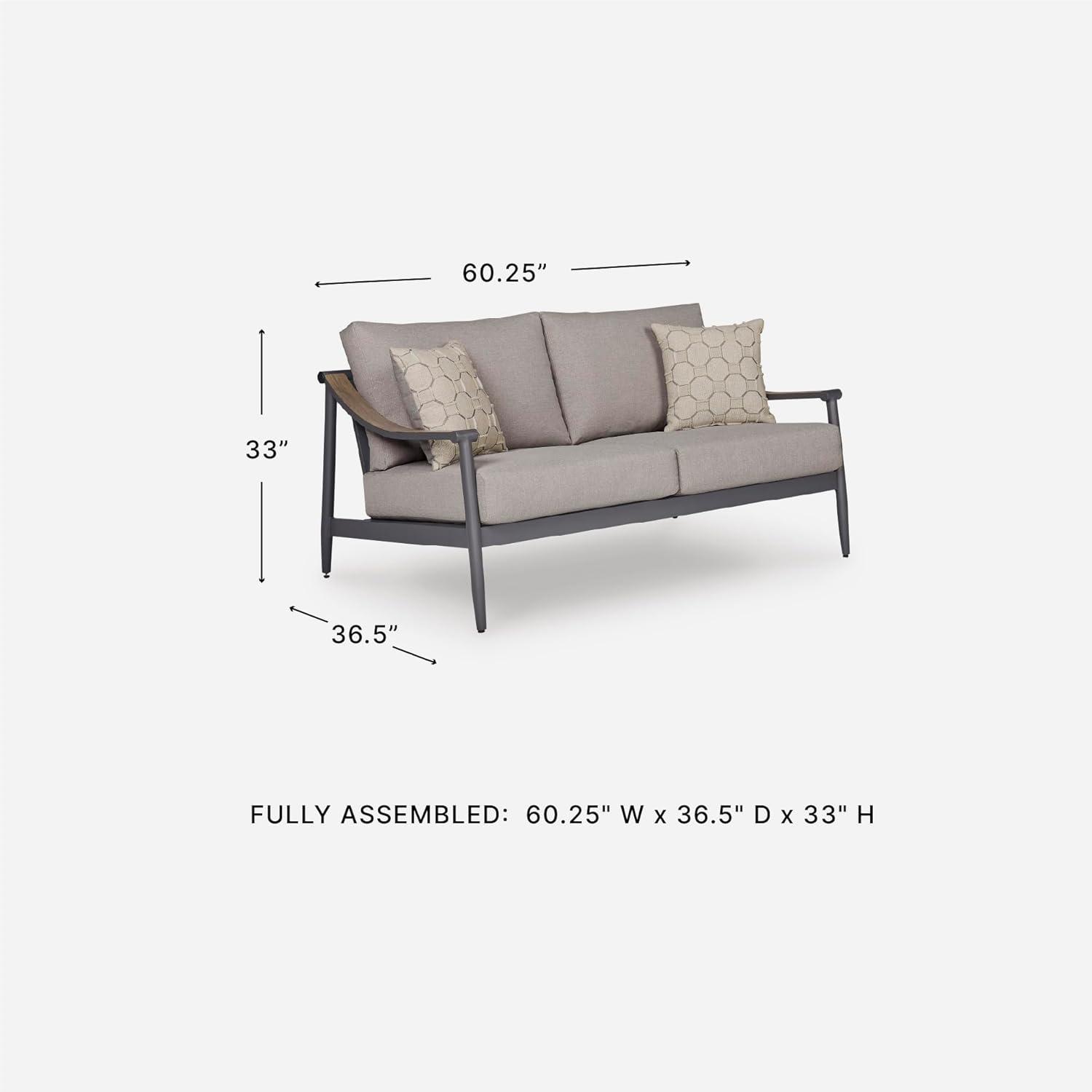 imageSignature Design by Ashley North Island Contemporary Outdoor Weather Resistant Loveseat with Removable Cushion and 2 Accent Pillows Light Gray amp Gray