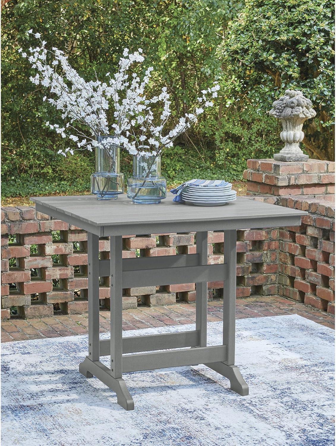 imageSignature Design by Ashley Ross Cove Casual Weather Resistant Outdoor Counter Height Dining Table with Umbrella Hole Gray