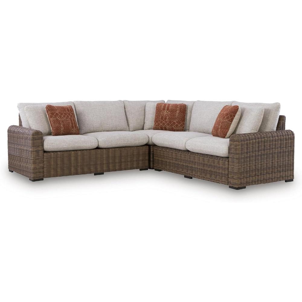 imageSignature Design by Ashley Angel Island Symmetrical Contemporary 3Piece Outdoor Sectional with Cushion and 6 Throw Pillows Beige3Piece Outdoor Sectional