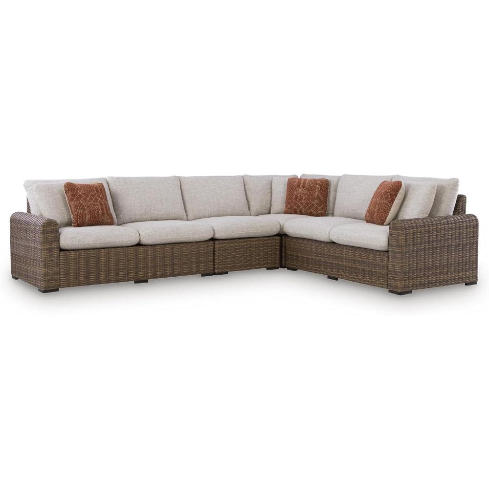 imageSignature Design by Ashley Angel Island Symmetrical Contemporary 3Piece Outdoor Sectional with Cushion and 6 Throw Pillows Beige4Piece Outdoor Sectional