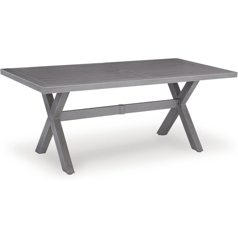 imageSignature Design by Ashley Dillon Beach Contemporary Outdoor Weather Resistant Dining Table with Umbrella Hole Light Gray