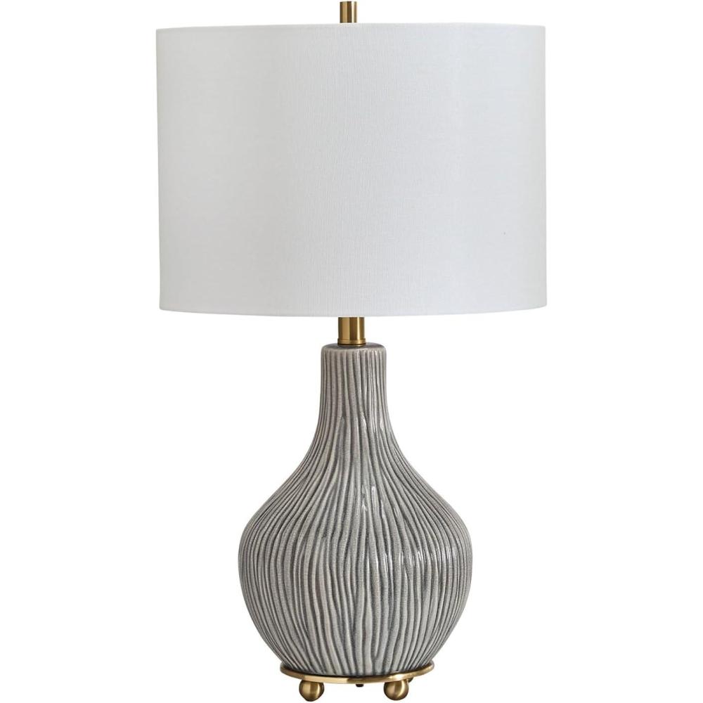 imageSignature Design by Ashley Judlen Transitional Table Lamp with 3Way Switch and Drum Shade Gray amp Gold